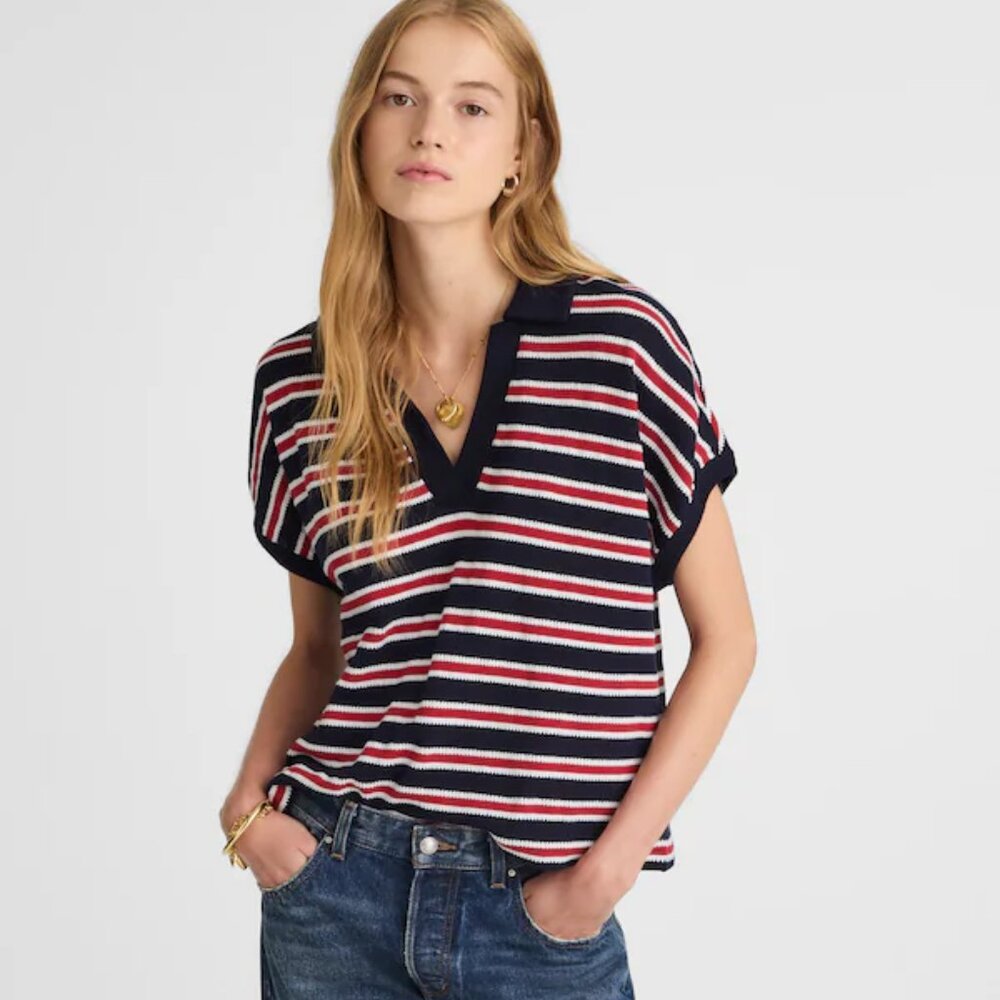 Madewell relaxed v-neck striped polo NWT